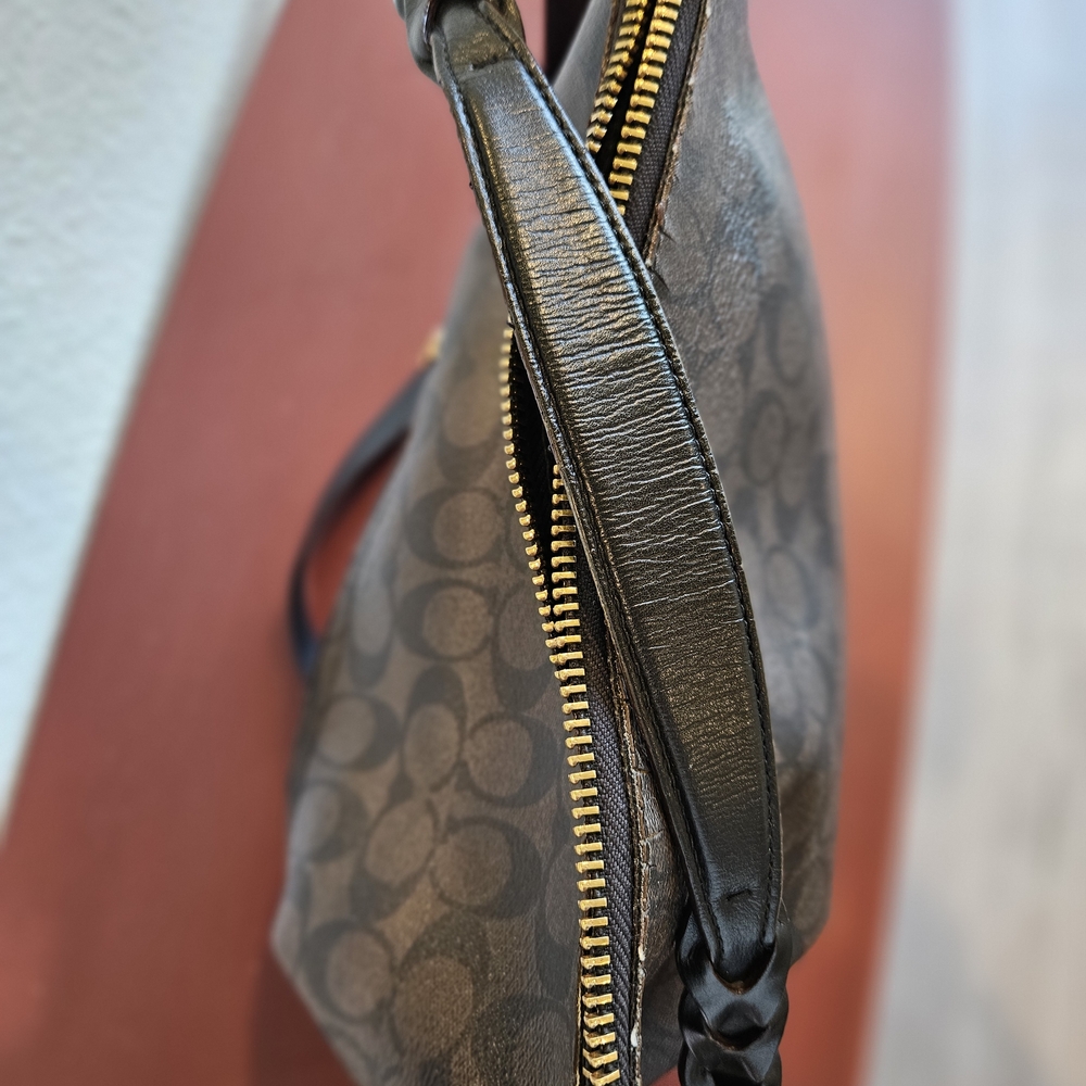Coach Dark Brown Signature Canvas Shoulder Bag with Gold Hardware - Picture 9 of 9